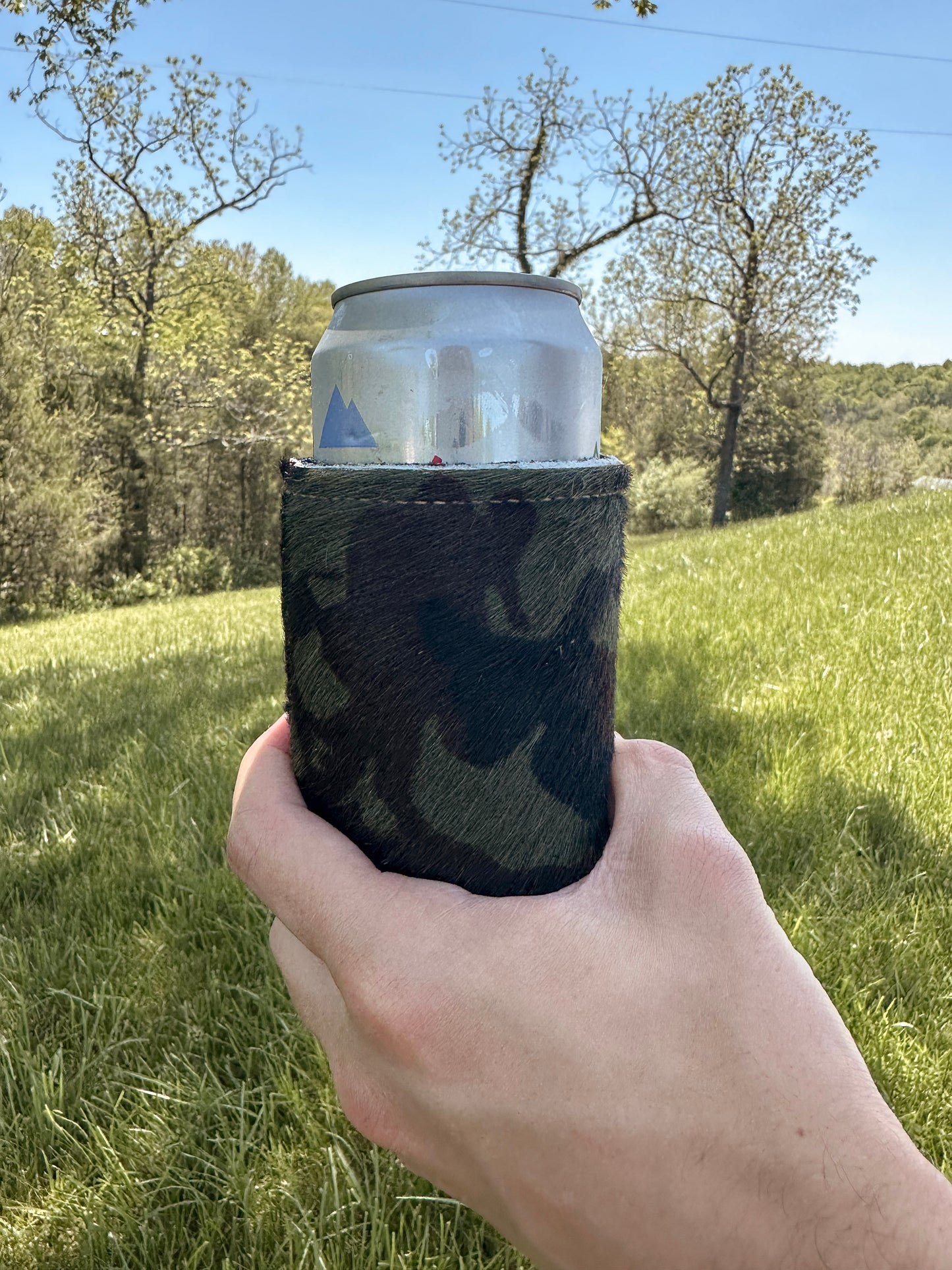 PRE ORDER ONLY Camo Cowhide Short Can Koozie