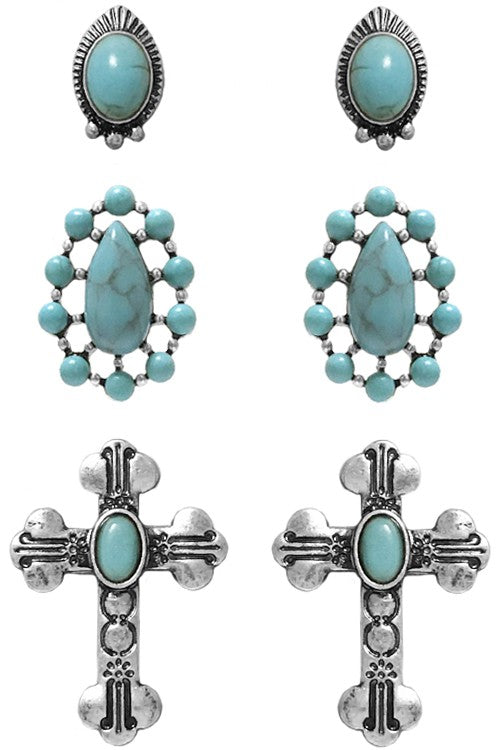 3 Pair Set- Gem Stone Turquoise