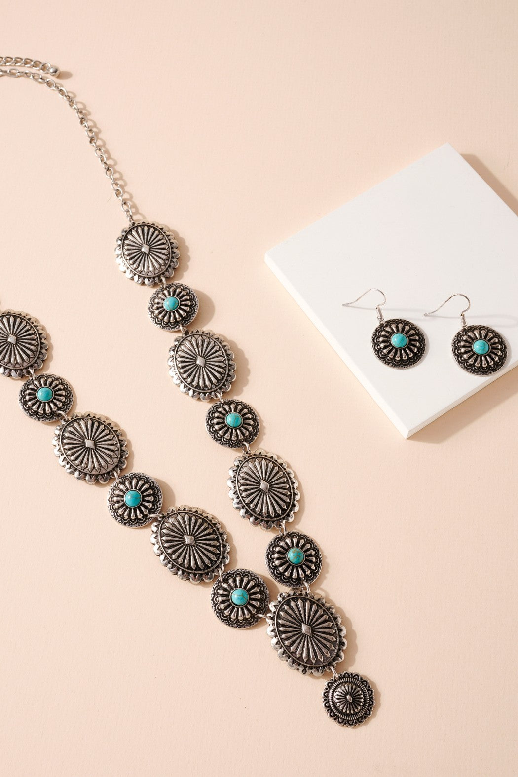 Long Concho Necklace & Earring Set